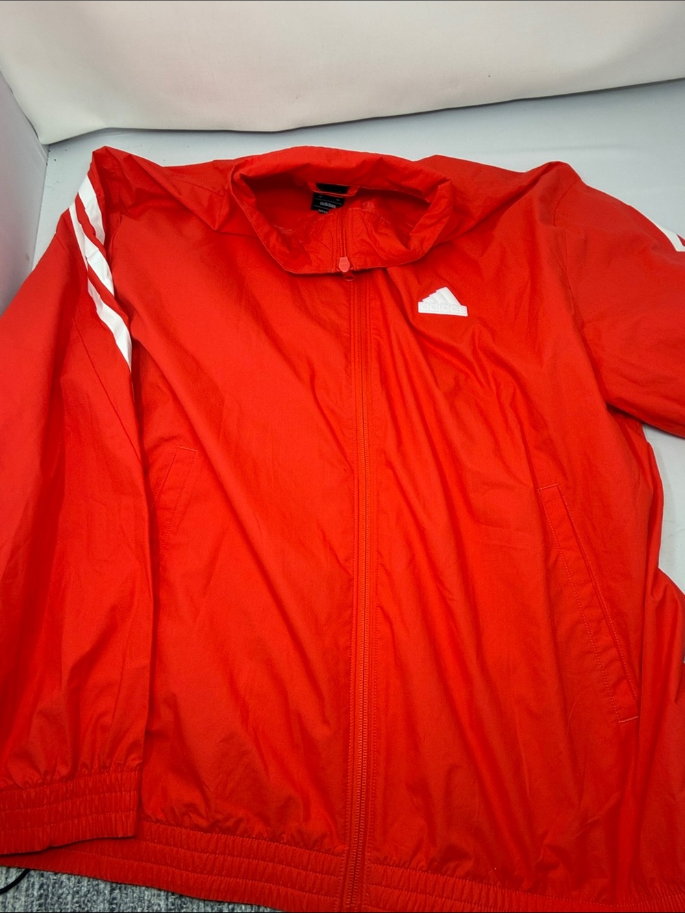 adidas Red Windbreaker with White Stripe Accents